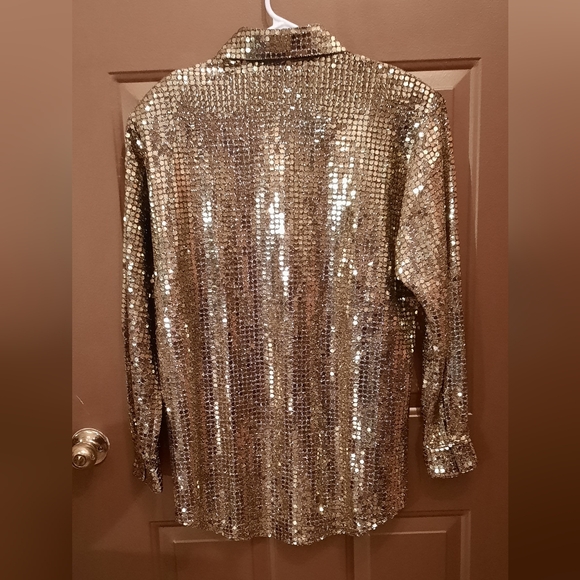 Gold Sequin Button Down Shirt - Picture 2 of 4